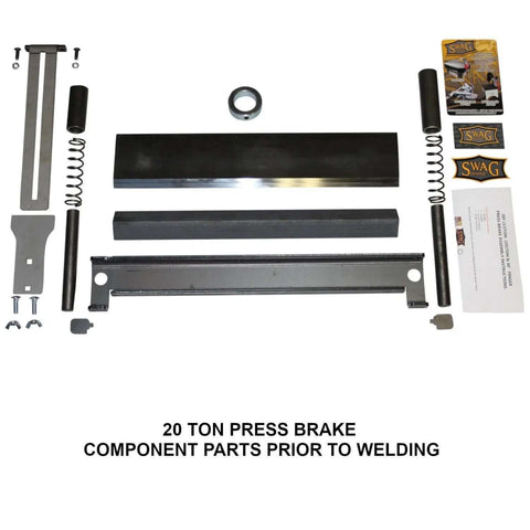 Beefy 20 Ton Fully Welded Press Brake component parts layout for metal fabrication, shown prior to welding.