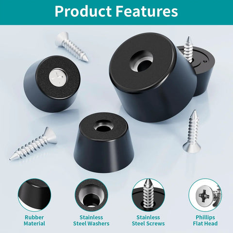 No Slip Rubber Feet For Cutting Boards With 304 Stainless Steel Screws 144 Pcs showing rubber material and screws