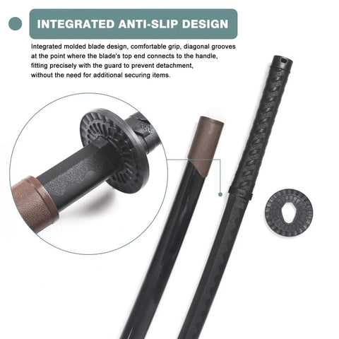 Close-up of 41 Inch Polypropylene Katana Sword For Training With Black Scabbard showing anti-slip design handle.