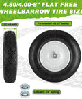 Wheelbarrow tire and wheel, 4.80/4.00-8 flat-free tire with 3 inch hub, Amazon, universal 14-16 inch fit.