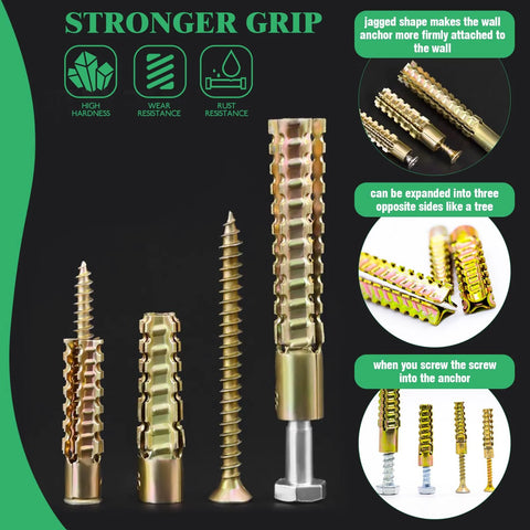 180Pcs 90 Sets Steel Wall Anchor And Screw Kit in Four Sizes 5x30mm, 6x32mm, 8x38mm, 10x60mm, Heavy Duty Anchors