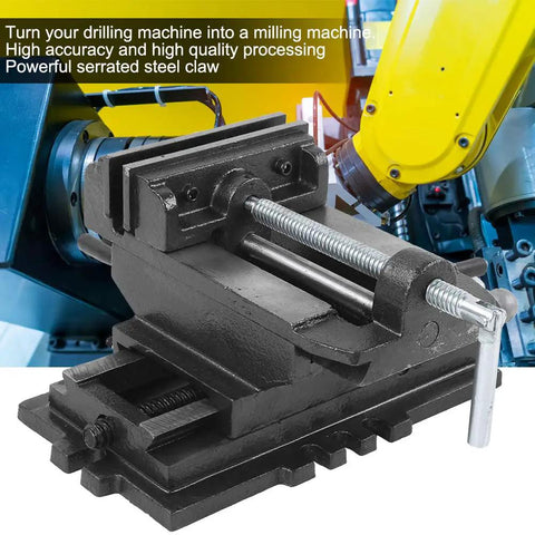 5 Inch Cross Slide Drill Press Vise For Heavy Duty Cast Iron Milling, woodworking clamping vise, bench top mount with handle.