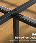 Close-up of Modern Queen Bed Frame With Solid Wood Headboard And Metal Platform Base showing noise-free iron construction.