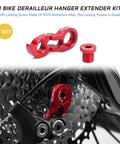 Heavy Duty Bike Derailleur Hanger Extender Kit With M10 Screws, 34T To 52T Compatibility, mounted on a bike, red aluminum