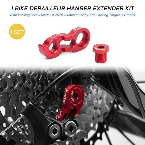 Heavy Duty Bike Derailleur Hanger Extender Kit With M10 Screws, 34T To 52T Compatibility, mounted on a bike, red aluminum