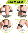 Step-by-step guide to wearing IT Band Compression Wrap for Knee Support and Recovery, Adjustable Neoprene Knee Brace for stability.