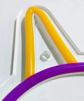 Close-up of Majoras Mask LED Neon Sign for Gaming Room Decor and Zelda Fans Wall Light showing multicolor glow on acrylic backing
