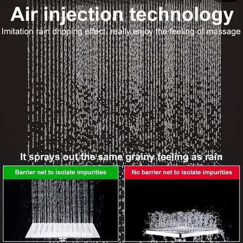 12 Inch Shower Head With Extension Arm And Handheld Spray 9 Setting Rain Shower System With 3 Way Diverter demonstrating water flow