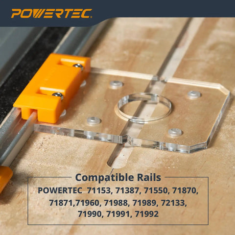 Real Deal Router Guide Rail Adapter For DeWalt DWP611 And DCW600B Fixed Base Trim Routers compatible with various rails on wood surface.