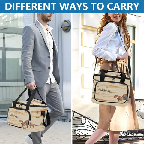 Two people carrying Desert Ride Insulated Lunch Bag For Outdoor Adventures, Leakproof Cooler Tote That Is Picnic Ready, Beach Day