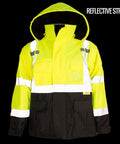 Hi Viz Safety Bomber Jacket With Detachable Sleeves For Work, ANSI Class 3 High Visibility, 2 Inch Reflective Tape, Zipper Front