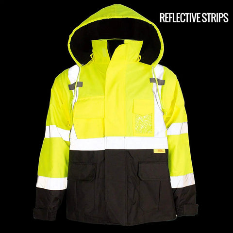 Hi Viz Safety Bomber Jacket With Detachable Sleeves For Work, ANSI Class 3 High Visibility, 2 Inch Reflective Tape, Zipper Front