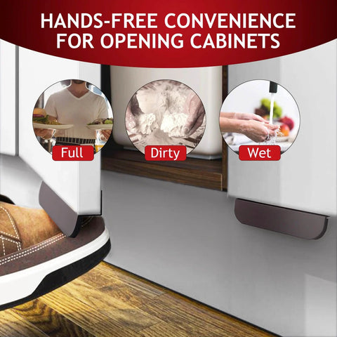 1 Pack Under Cabinet Foot Pull Opener 4 Inch Matte Black Hands Free Toe Pull With Adhesive And Screws in kitchen setting