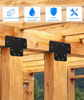 Three Way T Bracket Pergola Kit For 4x4 Wood Beams installed on wooden structure, heavy duty steel extension brackets, black finish.