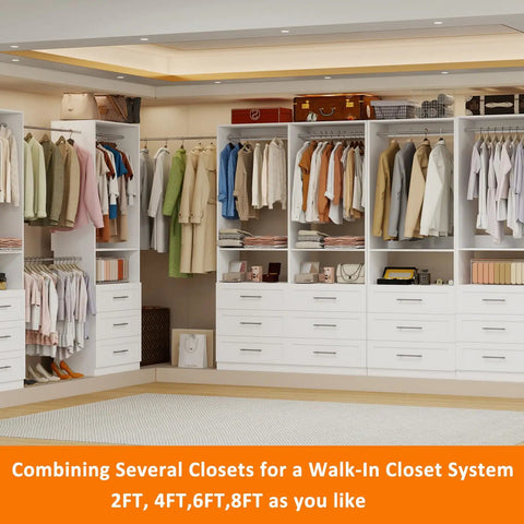 Premium Modular Closet System With Twelve Roomy Drawers Expands Effortlessly From Eight To Twenty One Feet No Sweat Setup in a spacious walk-in layout
