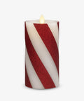 Flameless LED Candy Cane Pillar Candle With Moving Flame, Battery Operated 6.5 Inch Red Glitter Stripe, Unscented Indoor Safe Realistic Flicker.
