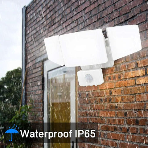 35W LED Security Flood Light Outdoor with Motion Sensor, Dusk to Dawn Auto Brightness, IP65 Weatherproof, mounted on brick wall