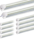 10 Pack LED Shop Light 8 Foot T8 72W 7200 Lumens Daylight White 6500K V Shape High Output With Clear Cover Integrated 8 LED Linkable