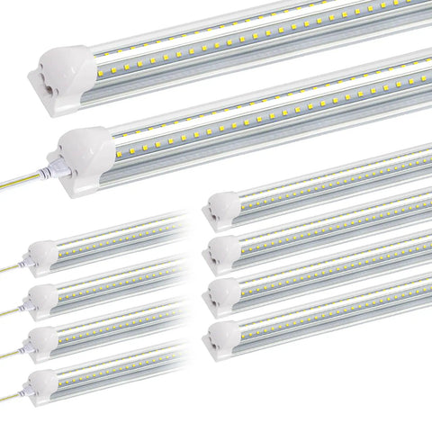 10 Pack LED Shop Light 8 Foot T8 72W 7200 Lumens Daylight White 6500K V Shape High Output With Clear Cover Integrated 8 LED Linkable