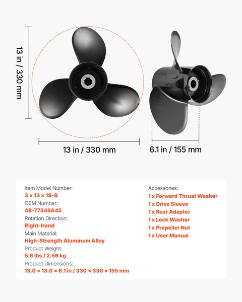 Upgrade Aluminum Outboard Propeller For Mercury Engines 40 140 HP 15 Spline 3 Blade Right Hand Rotation Gearcase 4 Inch Beefy OEM Replacement Boat Prop Direct Fit For Easy Install And Long Lasting Performance