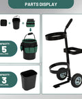 Heavy Duty Rolling Garden Cart With 5 Gallon Bucket, Oxford Bag With 8 Pouches, And 3 Gallon Basket showcased in parts display