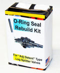 Box of Rebuild Kit For Hydraulic Log Splitter Control Valve With Adjustable Detent Full O Ring Seal Set visible on packaging.