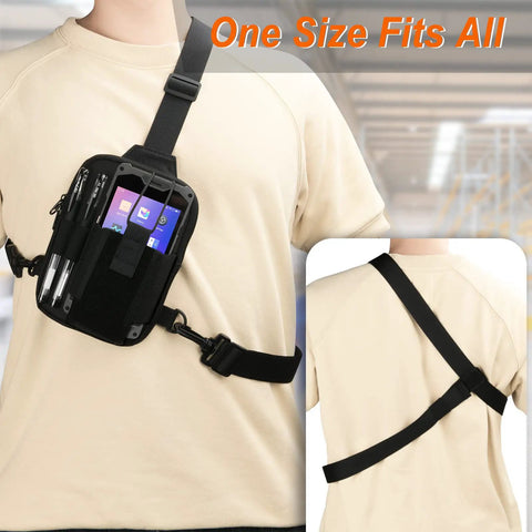 Universal Chest Harness With Easy Access Carry Pouch Fits Symbol Zebra USPS And Other Postal Scanners Grab And Go Ready Durable Black Holder