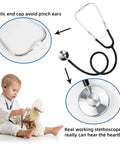 Child using Kids Doctor Lab Coat Set With Stethoscope And Name Tag For Dress Up Scientist Costume For Boys And Girls Ages 3 To 12 White Size 130CM
