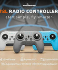 T8L ELRS 2.4GHz Radio Transmitter With Hall Effect Gimbals, lightweight screenless remote in gray and blue variations