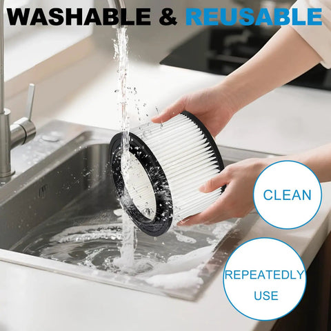 Person washing filter from 2 Pack 17810 Filter Replacement Kit For 9-17810 3 To 4 Gallon Wet Dry Shop Vac in sink