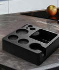 Built Tough Coffee Tamper Station And Espresso Organizer Box With Rock Solid Portafilter Holder, black organizer for 51mm 54mm 58mm baskets.