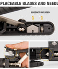 Hydraulic Disc Brake Hose Cutter And Driver 2 In 1 Bike Tool For Clean Cuts And Easy Valve Insertion Dope Pro Grade Bicycle Brake Line Cutter Compatible With Shimano SRAM Magura Tektro Hose showing replaceable blades and needles.