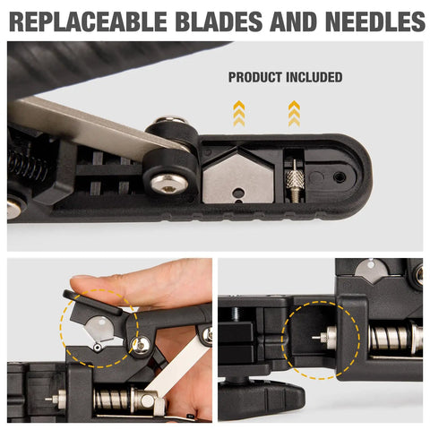 Hydraulic Disc Brake Hose Cutter And Driver 2 In 1 Bike Tool For Clean Cuts And Easy Valve Insertion Dope Pro Grade Bicycle Brake Line Cutter Compatible With Shimano SRAM Magura Tektro Hose showing replaceable blades and needles.