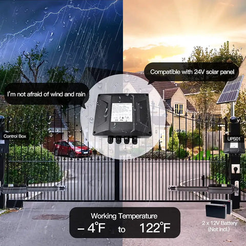 Uninterruptible Power Supply Adapter Converts 100-240V AC To 24V DC For Gate Openers with control box and solar panel