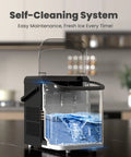 Countertop Ice Maker With Sturdy Carry Handle, Portable Ice Machine Freezing Bullet Ice Cubes In Rapid Six Minutes, Delivers Twenty Six Pounds Daily, Lowkey Essential Home And Tailgate Chiller In Jet Black with self-cleaning system.