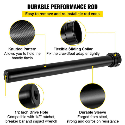 VEVOR inner tie rod removal tool kit, long black steel drive tube with knurled grip and sliding collar, 1/2 in drive hole.