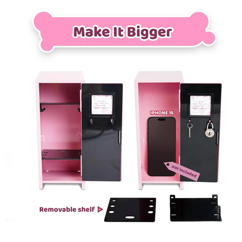 Pink Miniature Metal Locker With Secure Diary Lock And Two Keys For Hella Cute Desk Setup featuring removable shelf and phone holder.