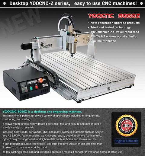 Desktop CNC Engraving Milling And Drilling Machine 8060 2200W Heavy Duty Router With 600x800mm Work Area USB Connectivity for Windows PCs