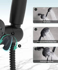 Oversized 2 In 1 Shower Head And Handheld Combo With 6 Spray Settings Including Power Rain Massage Stay Warm Mist And Pause 3 Way Shower Faucet System In Matte Black With Valve Included For Easy Remodel, showing directions for water flow adjustment with lever detail.