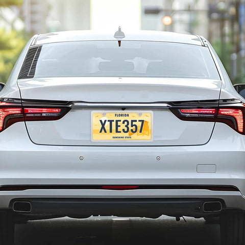 Slick Stainless Steel License Plate Frame Slim Style Two Hole Mount Polished Finish Flat Plate Holder on car rear