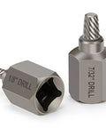 2 In 1 Screw Extractor Set With Three Eighths Inch Drive For Bolt Removal Includes One Eighth And Seven Thirty Second Inch Bits Made From Chrome Molybdenum Steel Hex Head Design Works With Wrench Or Power Tools Two Pack