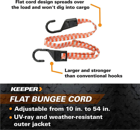 All Weather Must Have Adjustable Flat Bungee Cord From 10 In To 54 In Stretch Multicolor Tie Down Cord With UV Resistant Outer Jacket