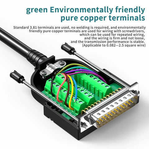 No Soldering Needed DB25 Male And Female Serial Adapters Kit with green copper terminals for DIY RS232 D Sub 25 Pin Cabling