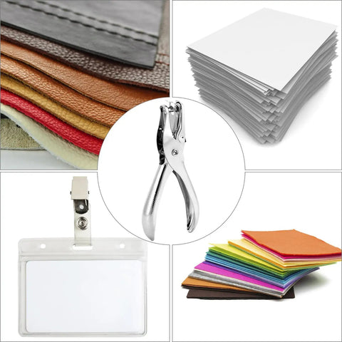 24 Pack One Quarter Inch Single Hole Puncher Set With 5 Sheet Capacity, Metal Construction, Built In Confetti Storage in use.