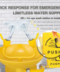 Wall Mounted Emergency Eye Wash Station With OSHA Approval, Stainless Steel 304 Plus Epoxy Coating, yellow push sign visible