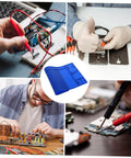 Collage with Insulated Magnetic Work Mat For Electronics Repair, Antistatic Soldering Pad in blue, used in various DIY projects