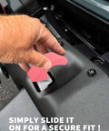Hand installing Pink 2-Piece Front Bumper Tow Hook Covers For Jeep Wrangler JK JL 4xe And Gladiator JT 2007-Present Exterior Styling