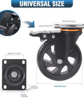 Front view of a 5-inch polyurethane caster wheel with brake and mounting plate, dual-locking, heavy-duty.