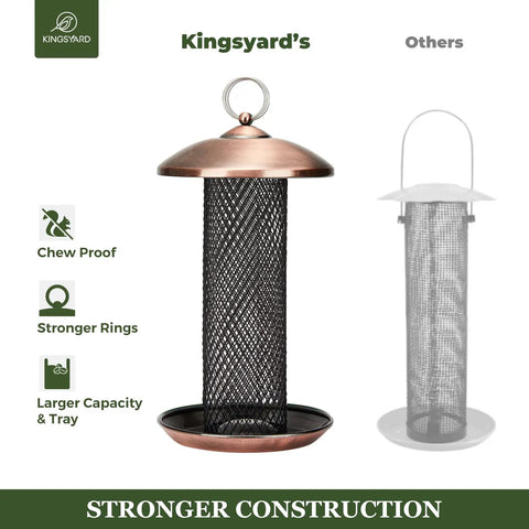 All Metal Squirrel Resistant Tube Bird Feeder With Large Tray And Weatherproof Roof 2.5 Lb Capacity Ideal For Sunflower Seeds Or Mealworms