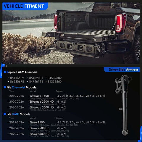 Hardcore Auxiliary Tailgate Step Handle Provides Sick Grip For Loaded Bed Climb Without Breaking A Sweat While Cruising Open Roads With Reinforced Mounting Brackets For Chevy Silverado And Gmc Sierra, shown from driver side with bumper.